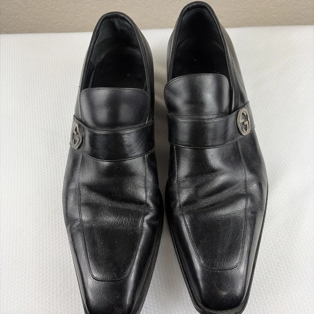 GUCCI BROADWICK INTERLOCKING GG Men's BLK LEATHER Loafer Gucci Size 11D W/ COA